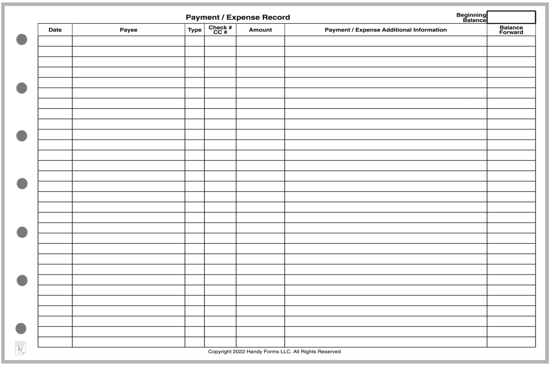 Business Check Register 7-Holes, 9"x13"