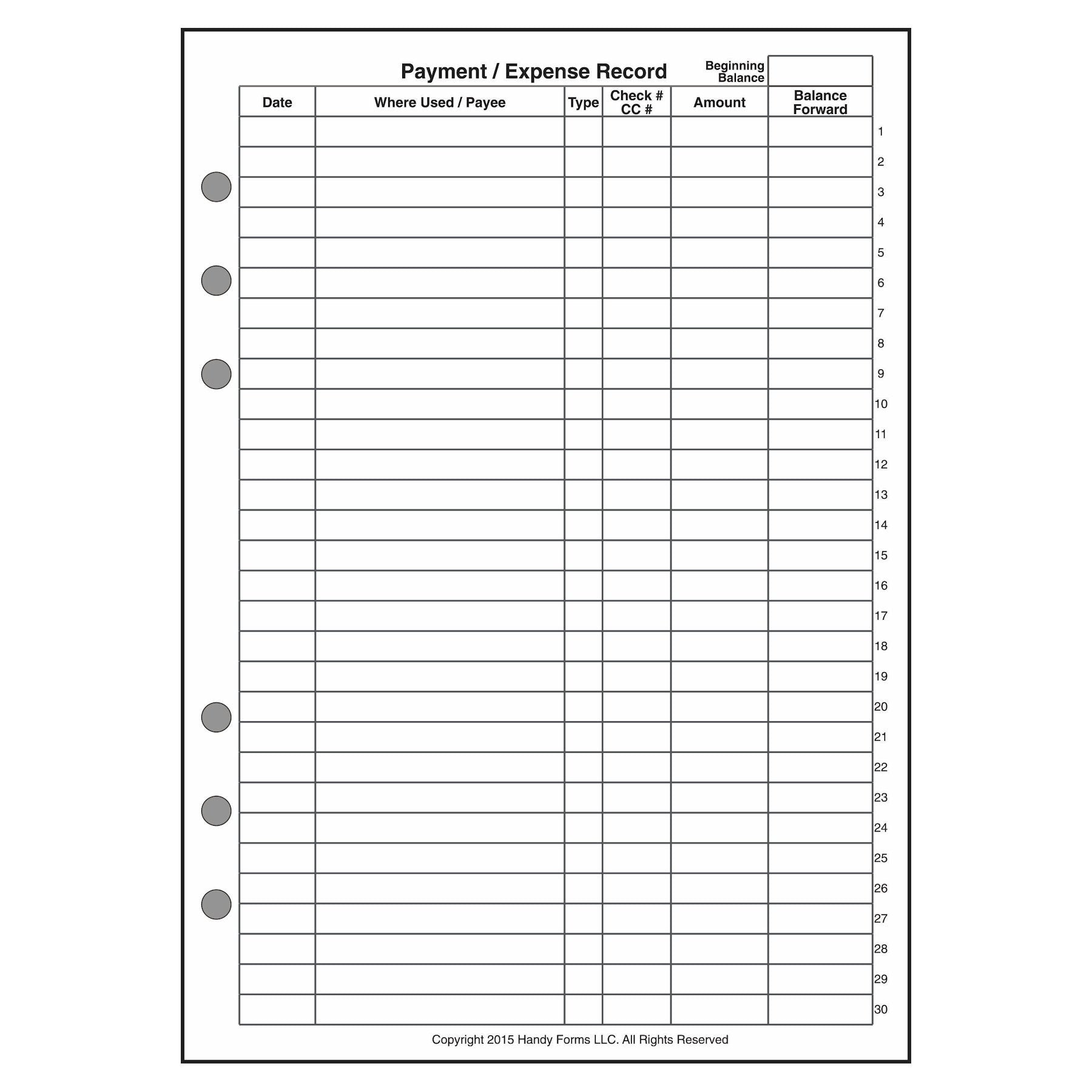 A5 Payment / Expense Record and Check Register