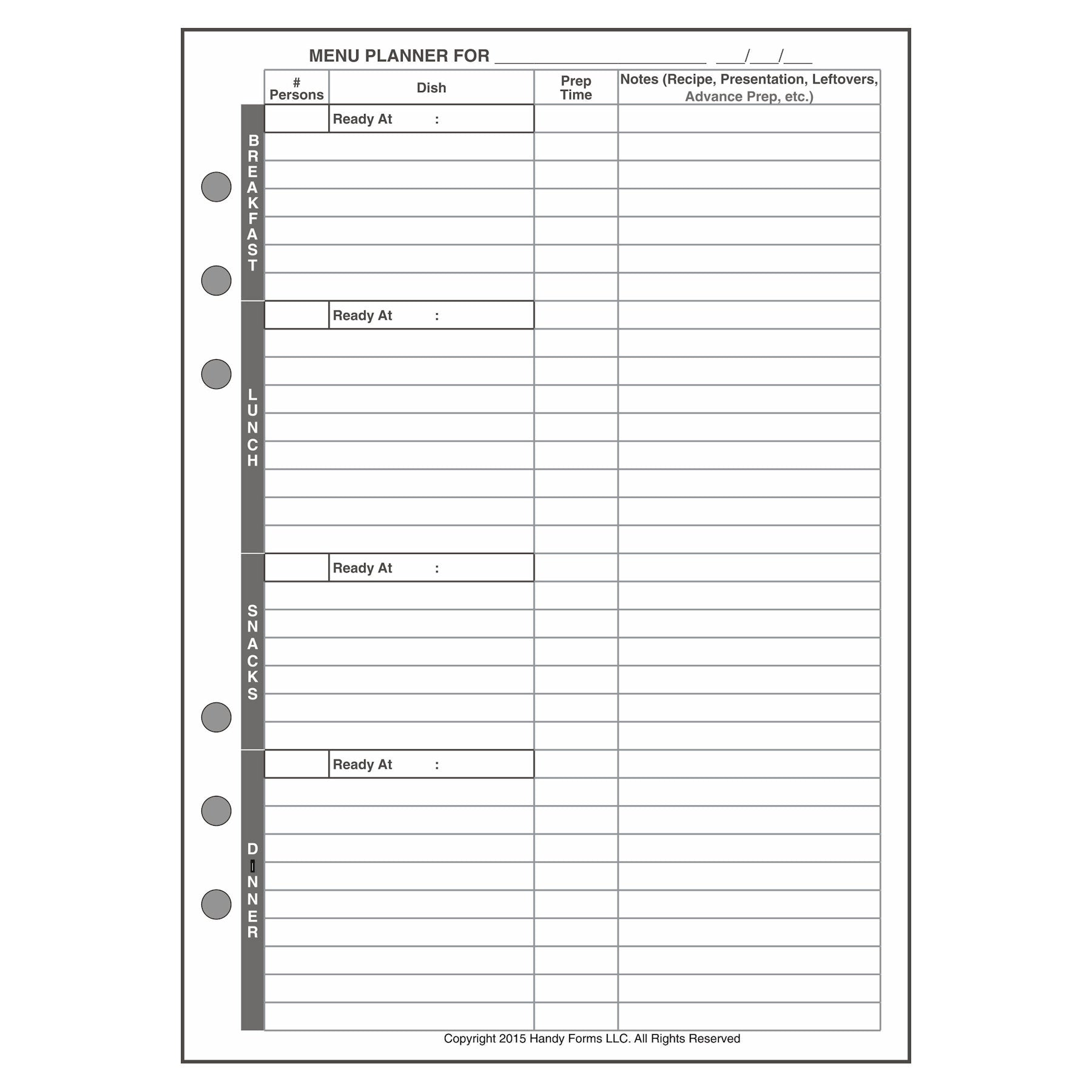 A5 Daily and Weekly Menu Planner