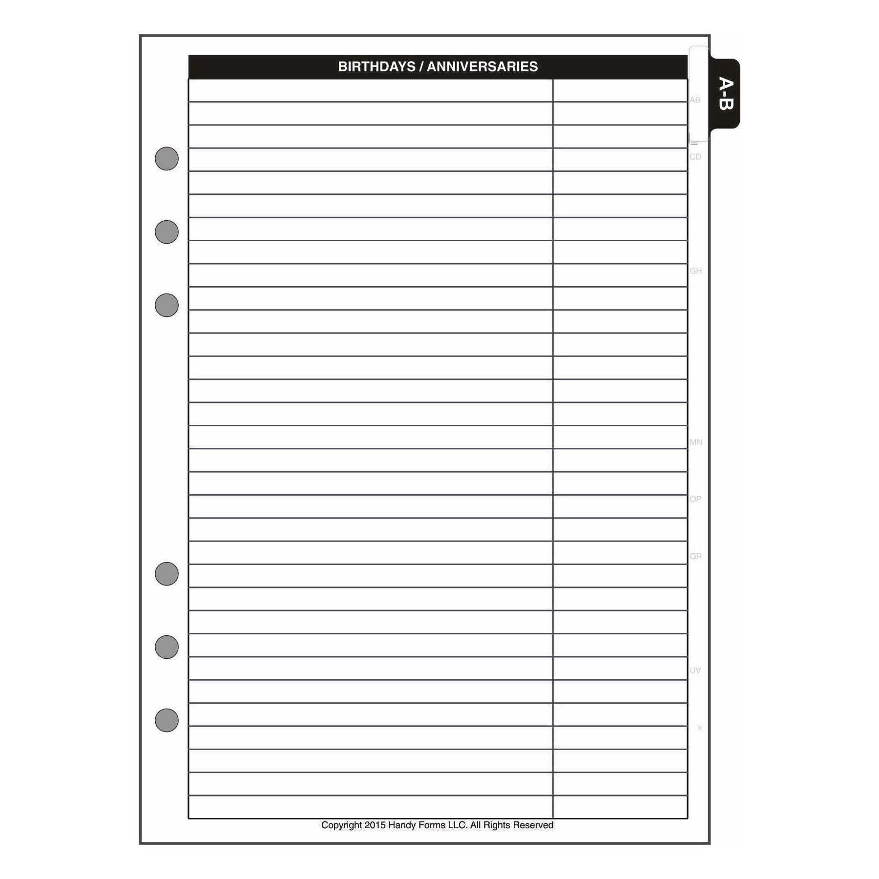 A5 Name & Address Pages + Tab Index