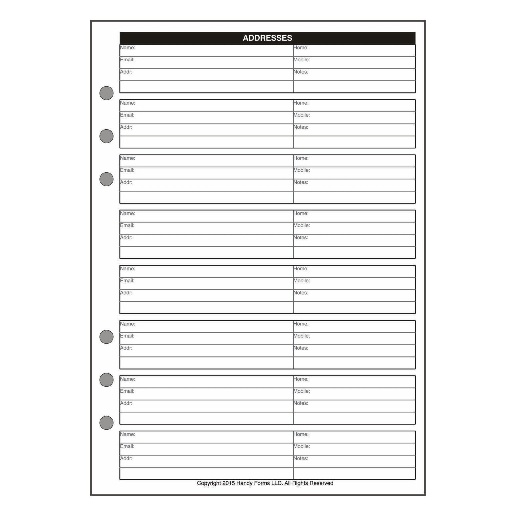Example A5 Forms A5 Name & Address Pages + Tab Index – Handy Forms