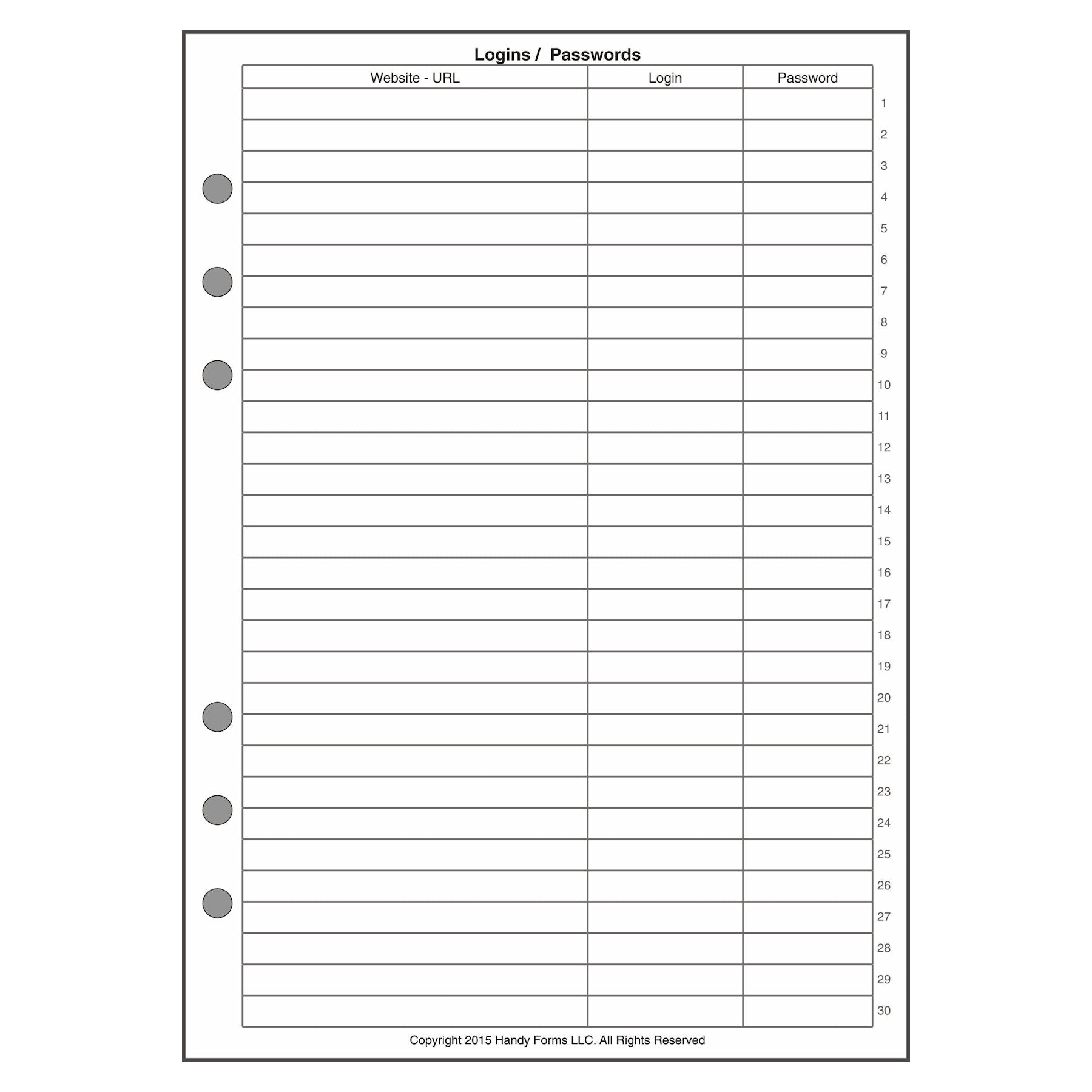 A5 Login / Password Reference