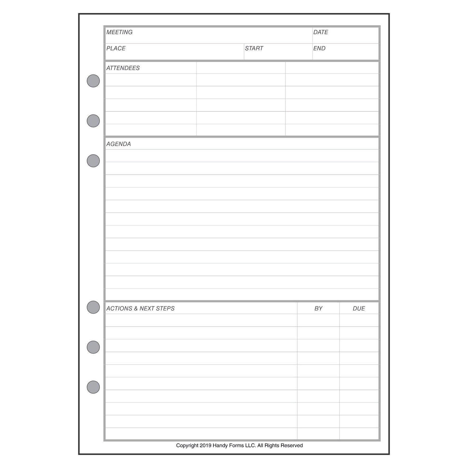 Example A5 Forms A5 Meeting Planner and Organizer – Handy Forms