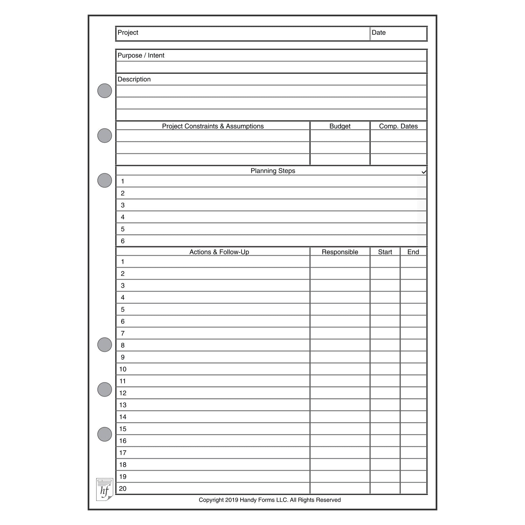 Example A5 Forms A5 Project Planner – Handy Forms