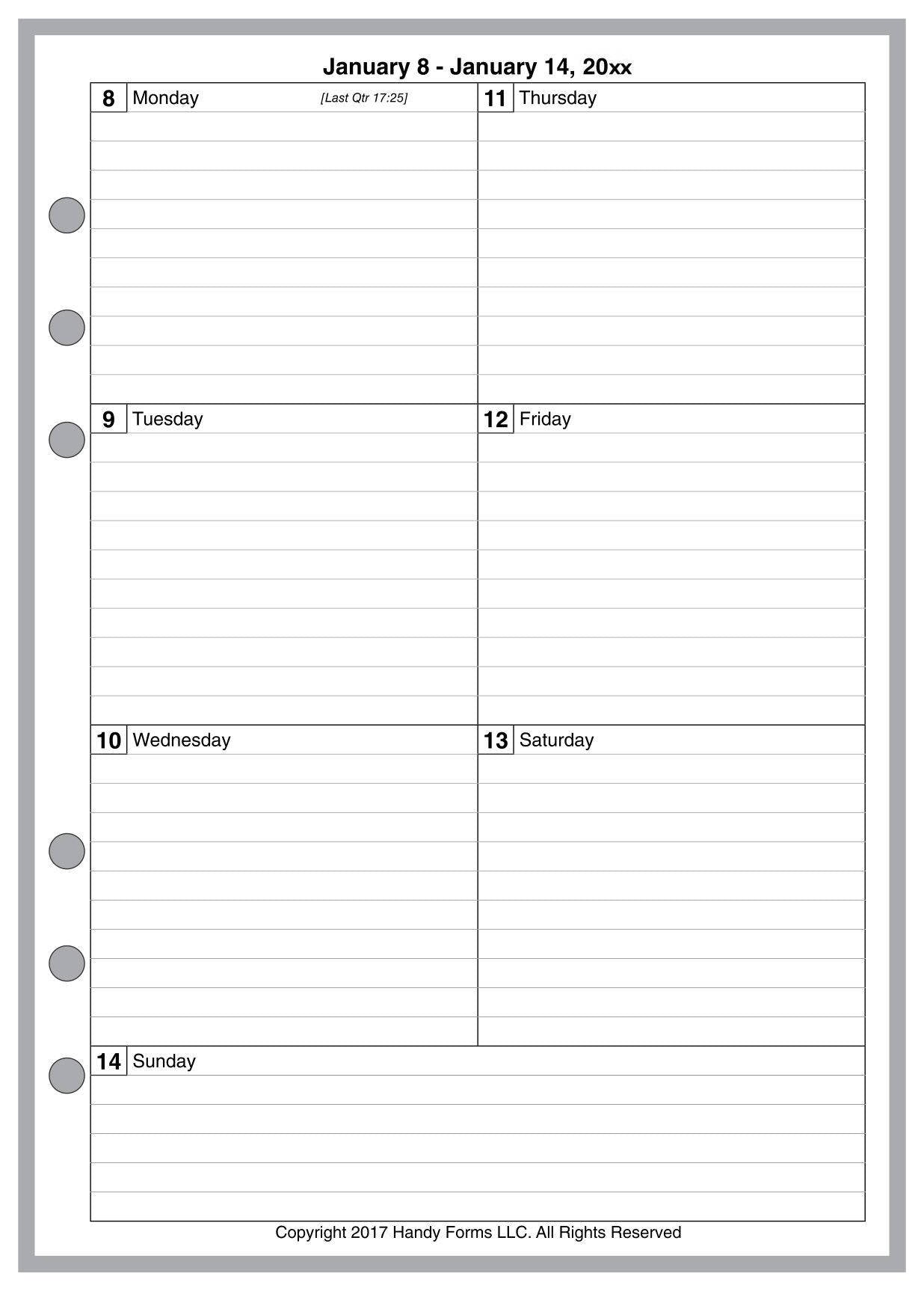 A5 Weekly and Monthly Planner, 1 Page Per Week, 2 Pages Per Month, With Lines, Style C