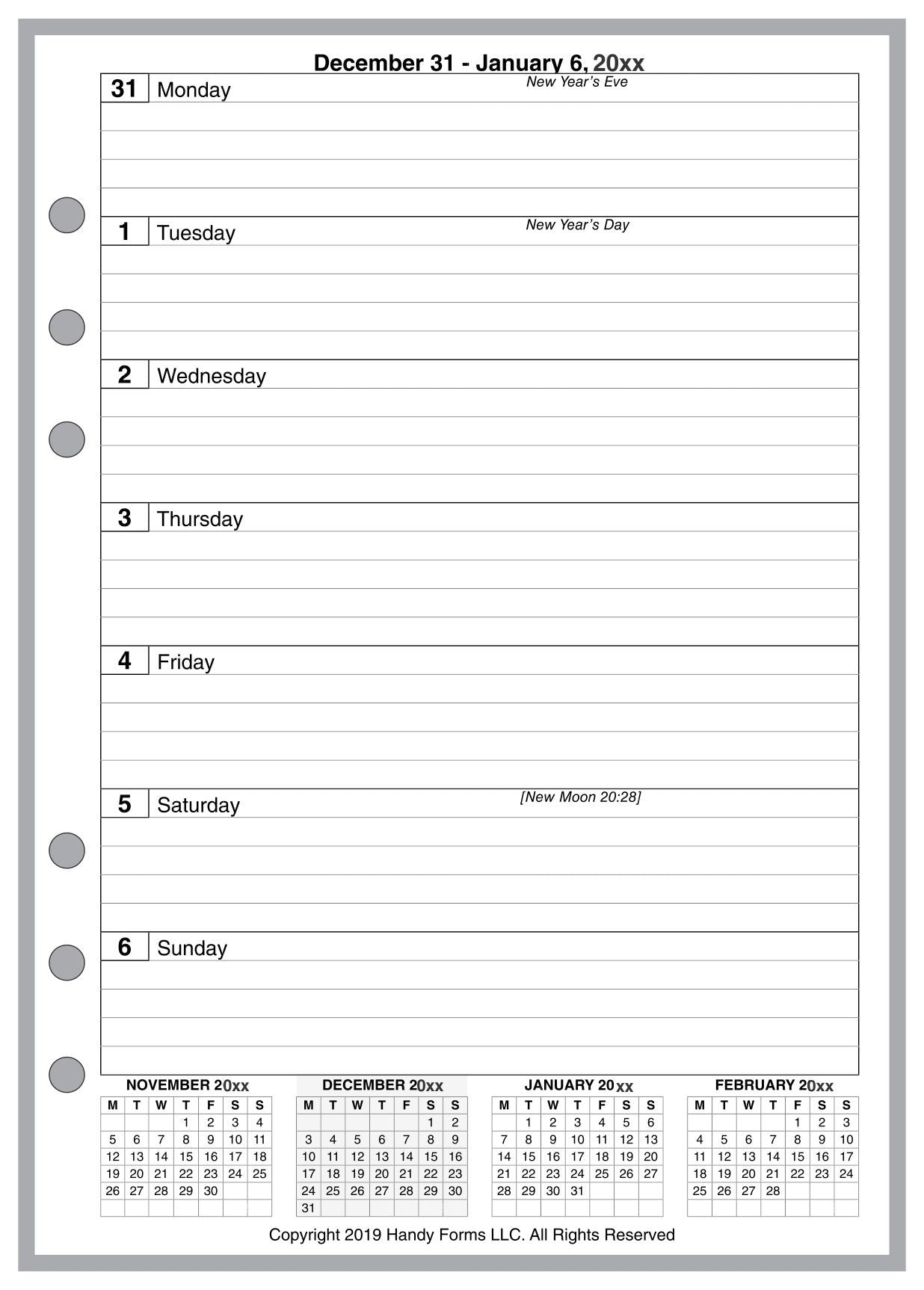 A5 Weekly and Monthly Planner, 1 Page Per Week, 2 Pages Per Month, With Lines, Style E