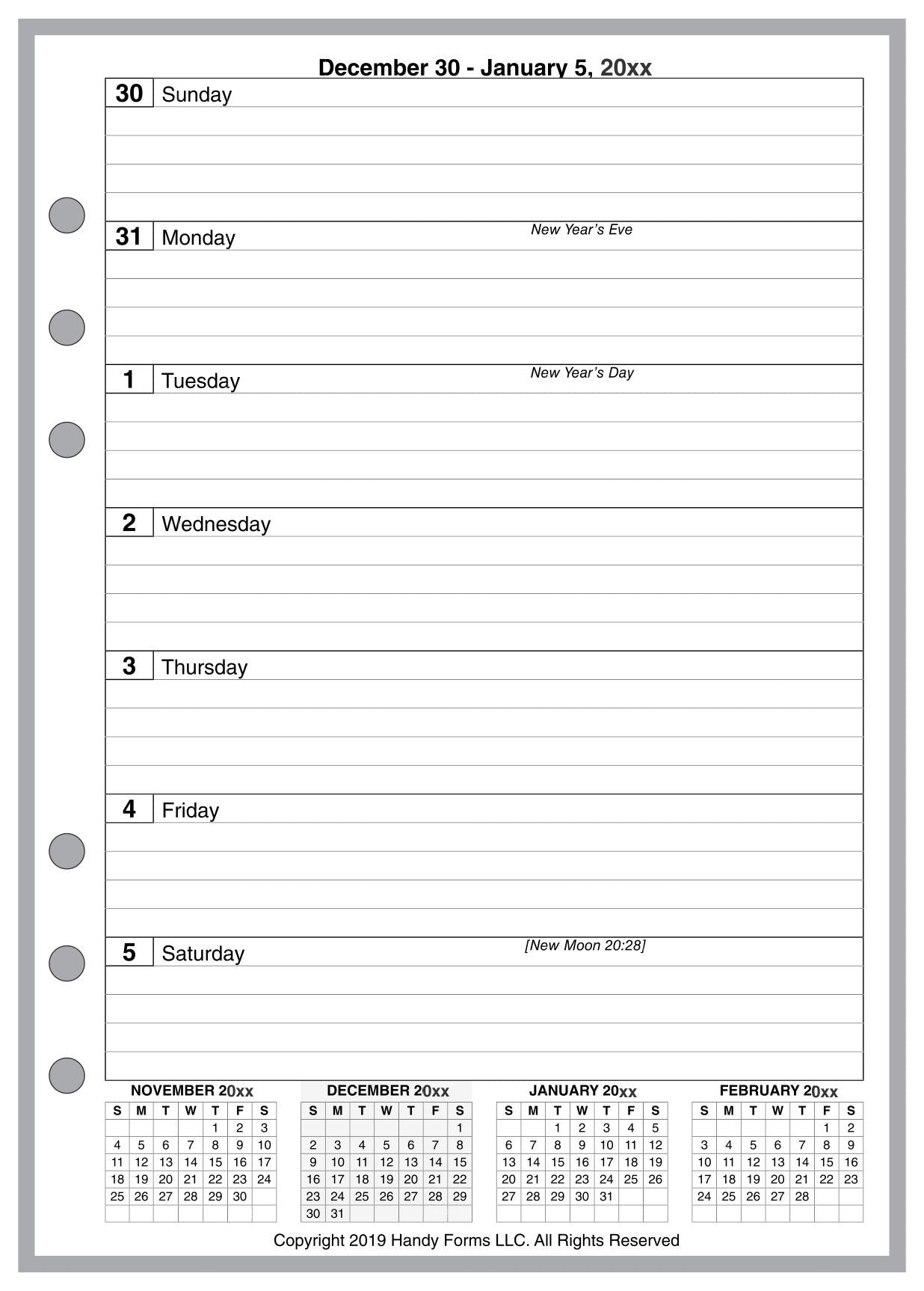 A5 Weekly and Monthly Planner, 1 Page Per Week, 2 Pages Per Month, With Lines, Style E