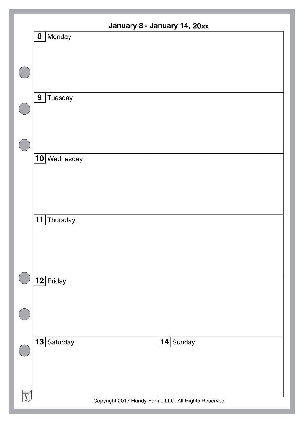 A5 Weekly and Monthly Planner, 1 Page Per Week, 2 Pages Per Month, No Lines, Style B