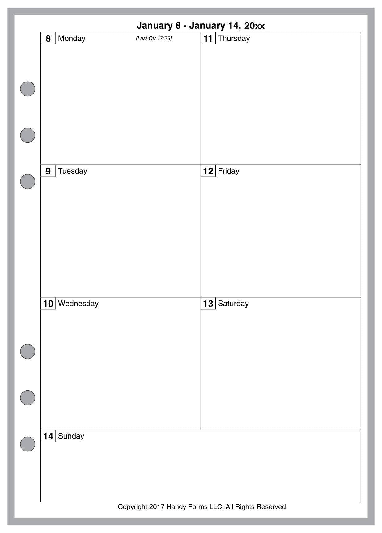 A5 Weekly and Monthly Planner, 1 Page Per Week, 2 Pages Per Month, No Lines, Style C