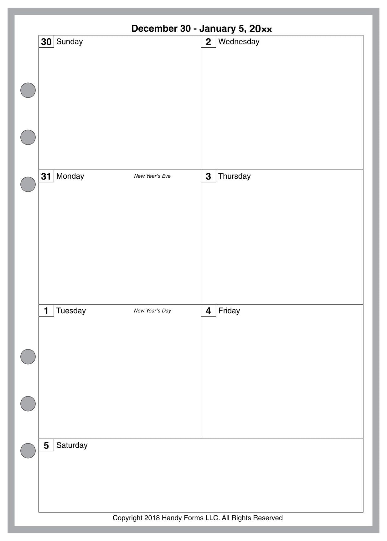 A5 Weekly and Monthly Planner, 1 Page Per Week, 2 Pages Per Month, No Lines, Style C