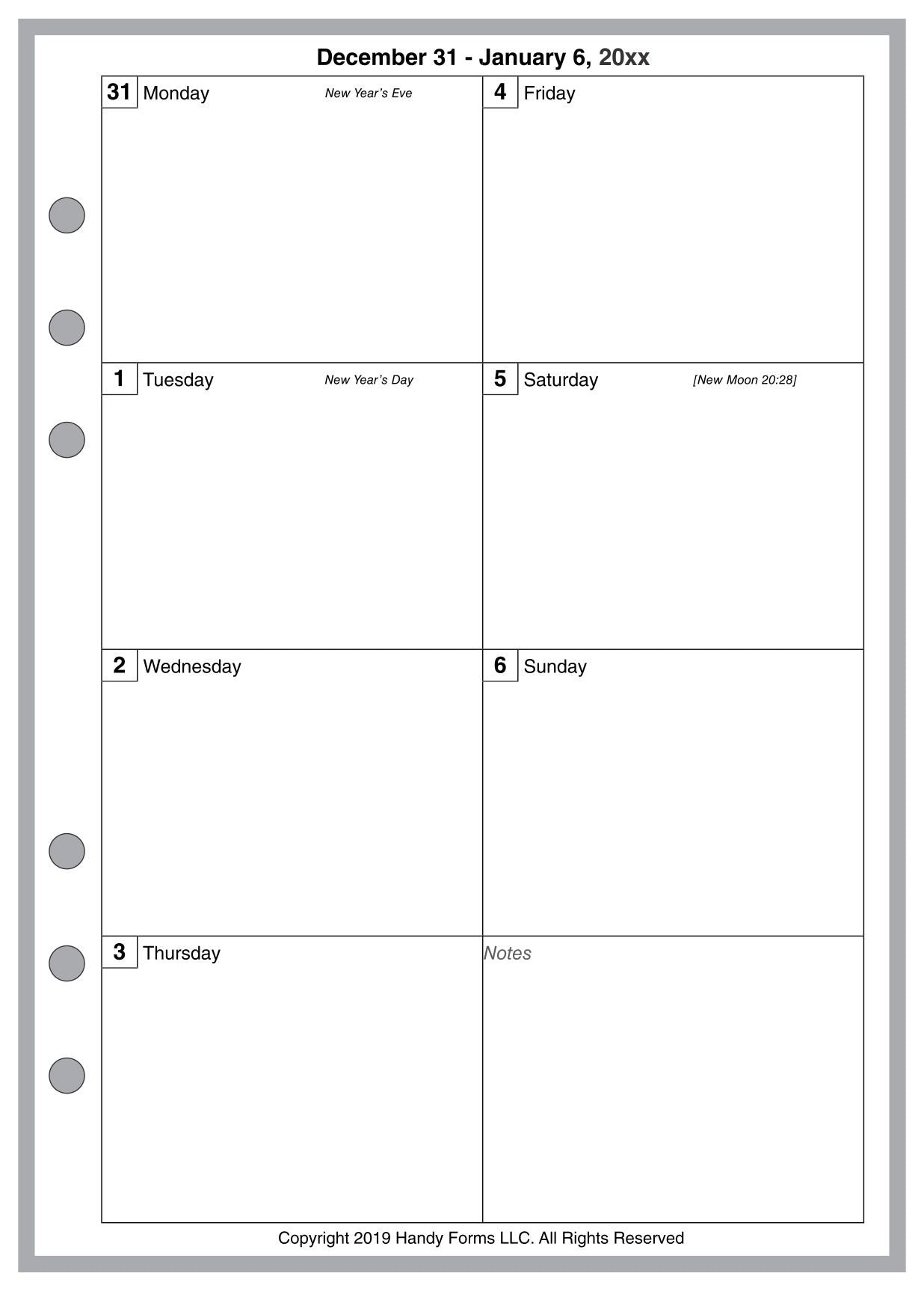 A5 Weekly and Monthly Planner, 1 Page Per Week, 2 Pages Per Month, No Lines, Style D