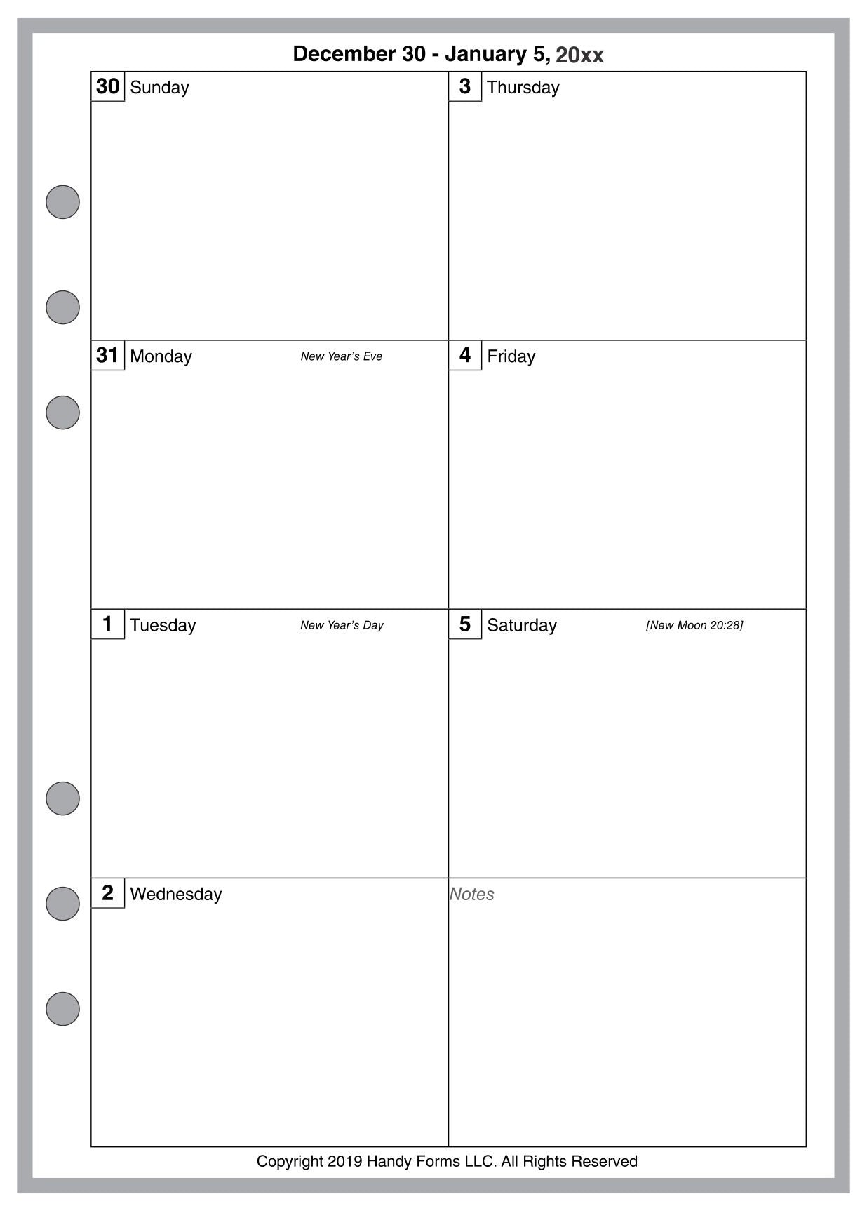 A5 Weekly and Monthly Planner, 1 Page Per Week, 2 Pages Per Month, No Lines, Style D