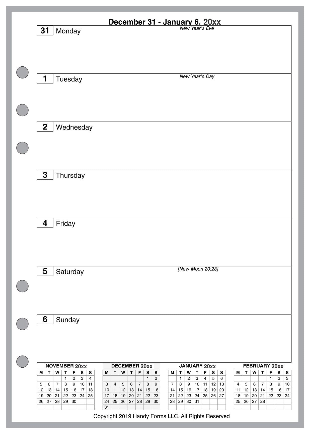 A5 Weekly and Monthly Planner, 1 Page Per Week, 2 Pages Per Month, No Lines, Style E