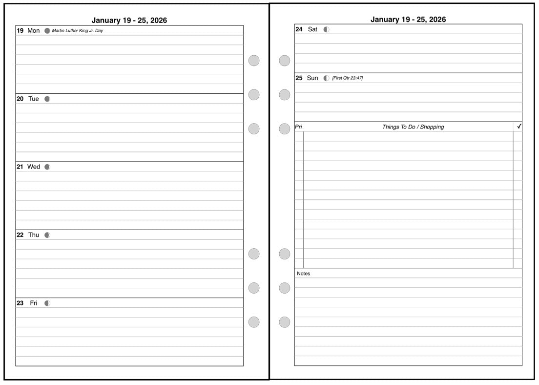A5 Weekly and Monthly Planner, 2 Pages Per Week, 2 Pages Per Month, Style D