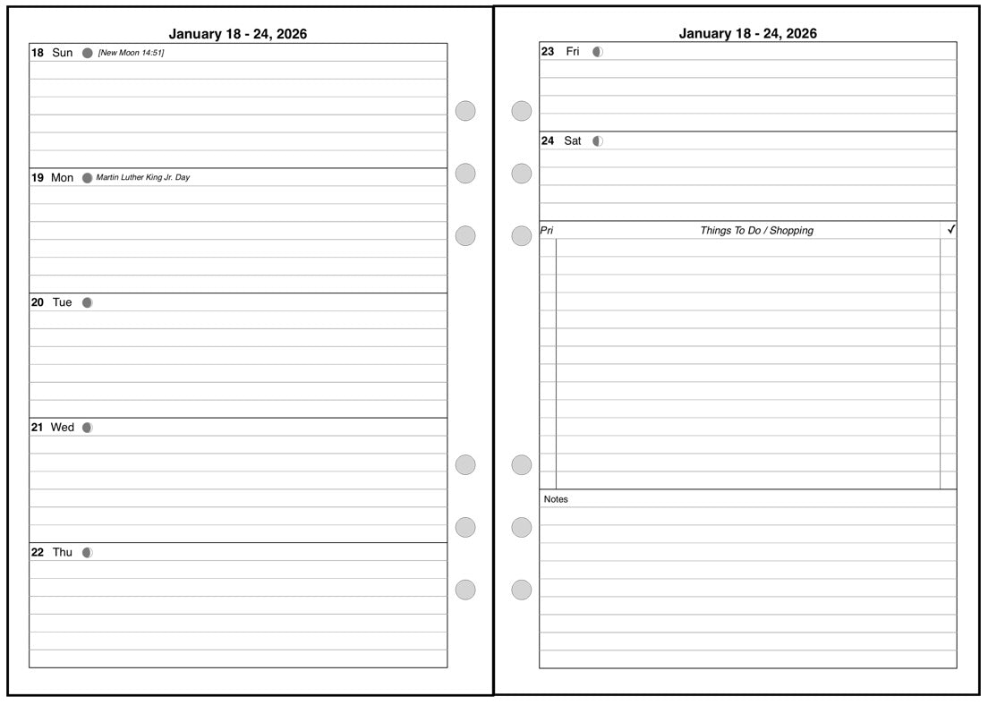 A5 Weekly and Monthly Planner, 2 Pages Per Week, 2 Pages Per Month, Style D