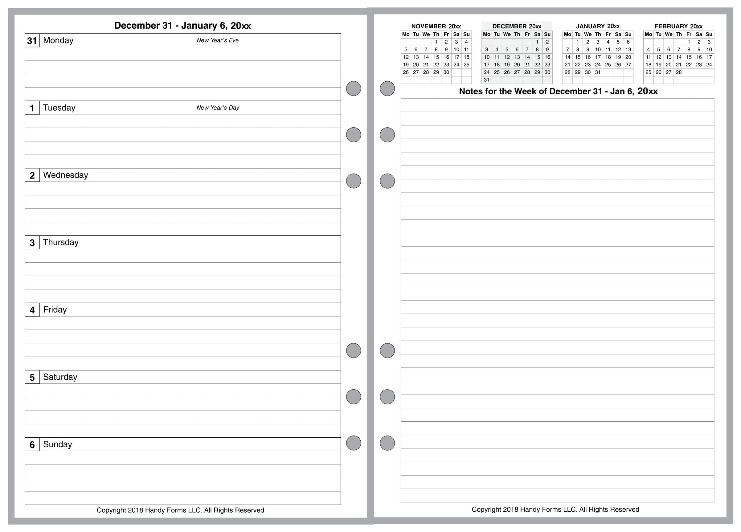 A5 Weekly and Monthly Planner, 2 Pages Per Week, 2 Pages Per Month, Style F