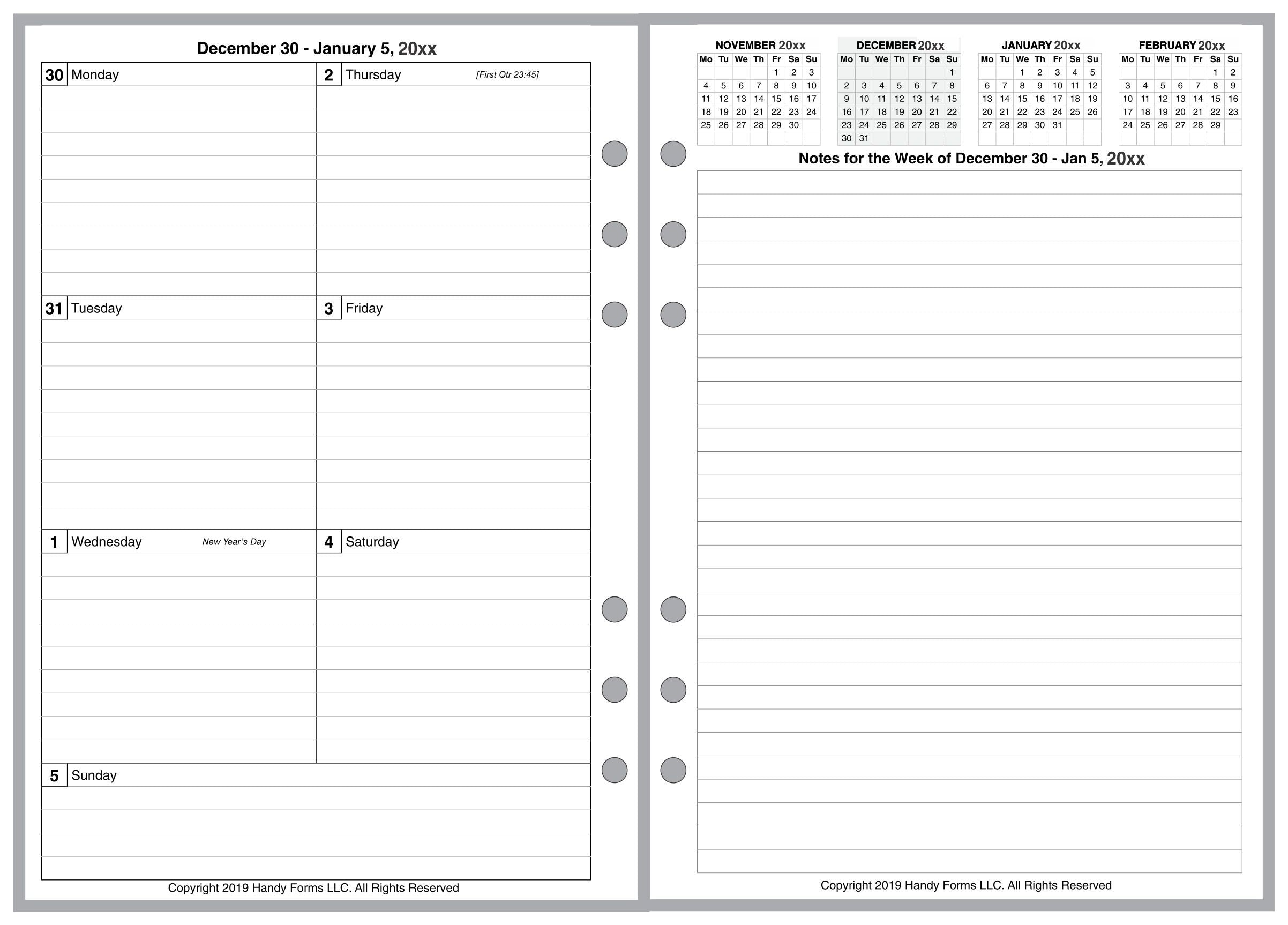 A5 Weekly and Monthly Planner, 2 Pages Per Week, 2 Pages Per Month, Style F