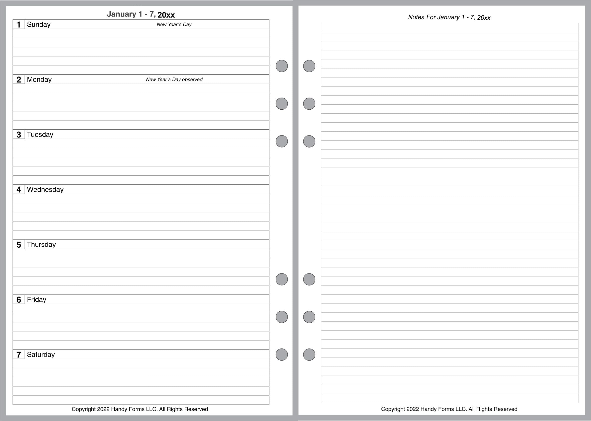 A5 Weekly and Monthly Planner, 2 Pages Per Week, 2 Pages Per Month, Style G
