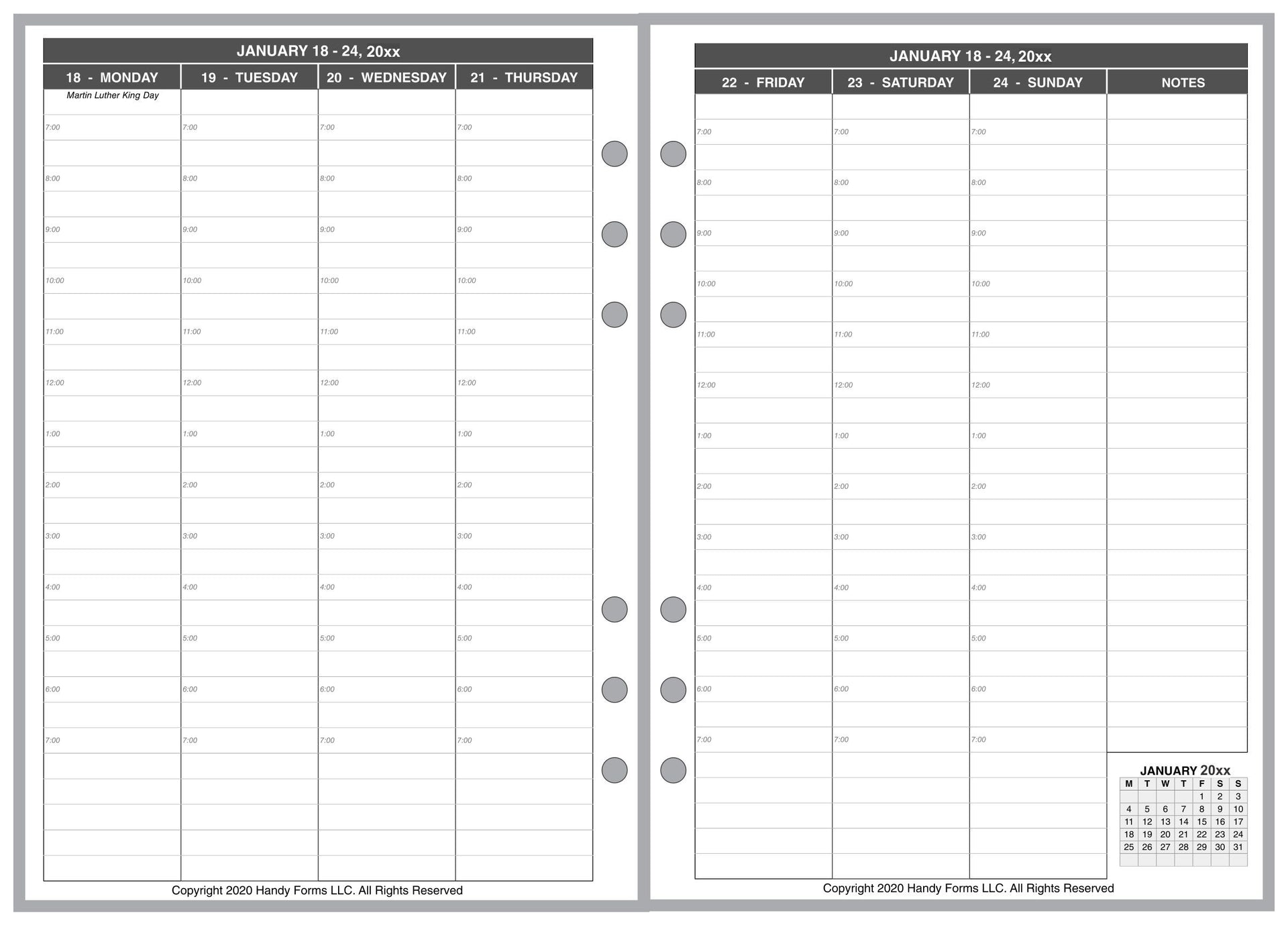 A5 Weekly and Monthly Planner, 2 Pages Per Week, 2 Pages Per Month, Style V8