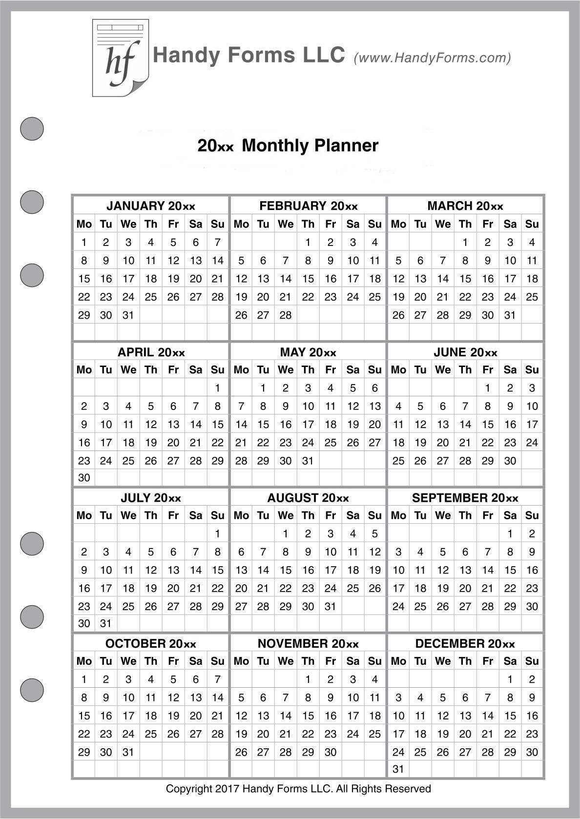 A5 Monthly Planner, 2 Pages Per Month, With Lines