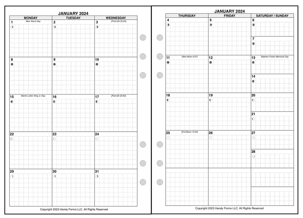 A5 Monthly Planner, 2 Pages Per Month, 6-Column Month, With Grid