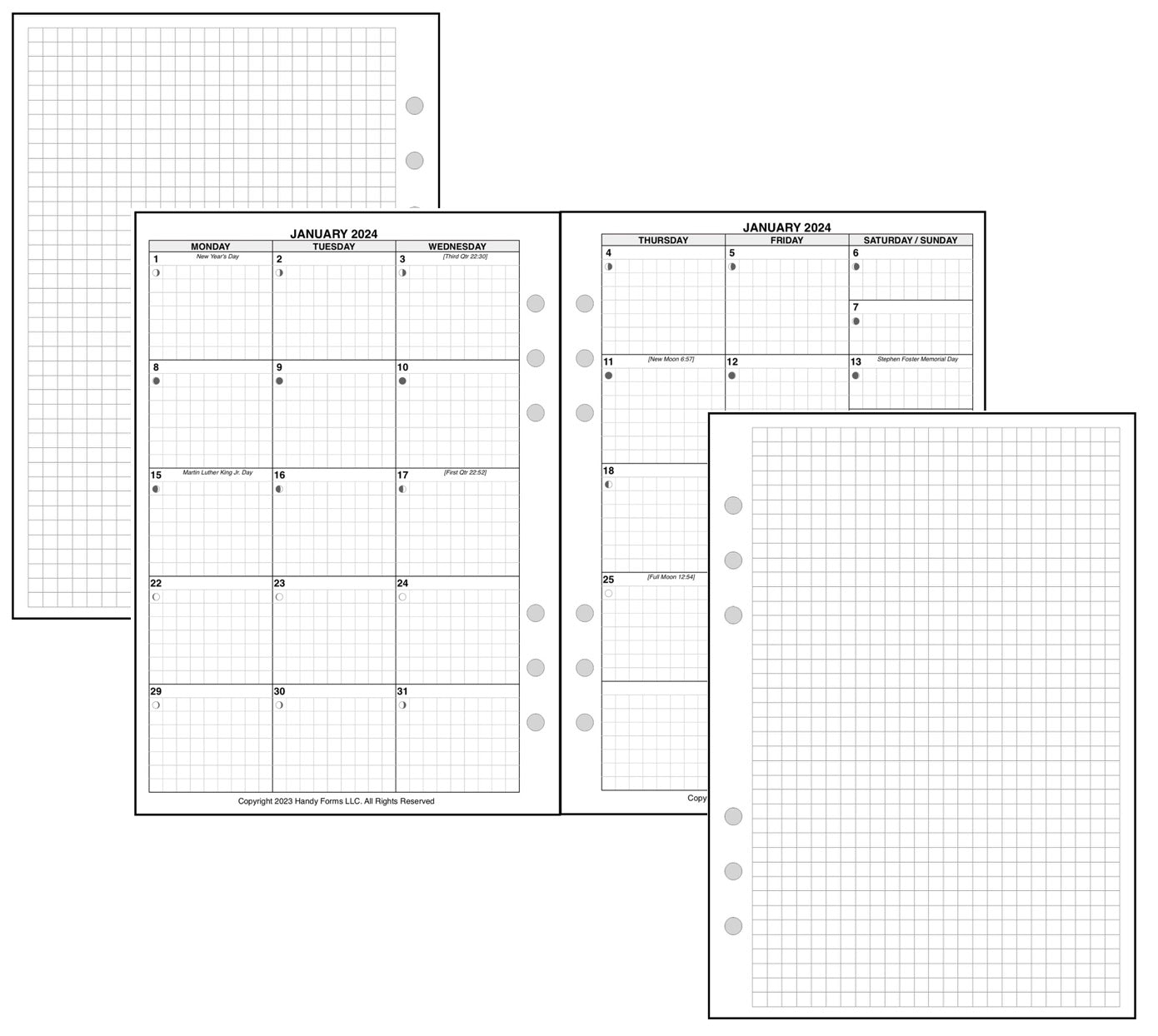 A5 Monthly Planner, 2 Pages Per Month, 6-Column Month, With Grid