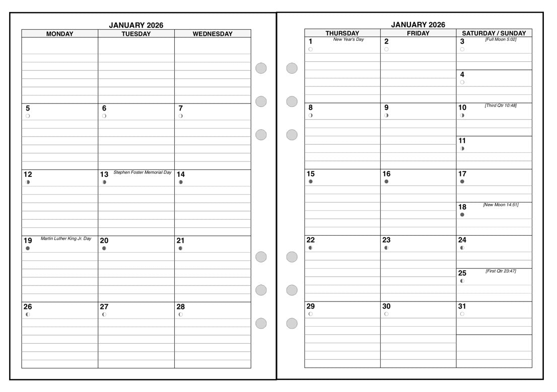 A5 Weekly and Monthly Planner, 2 Pages Per Week, 2 Pages Per Month, Style F