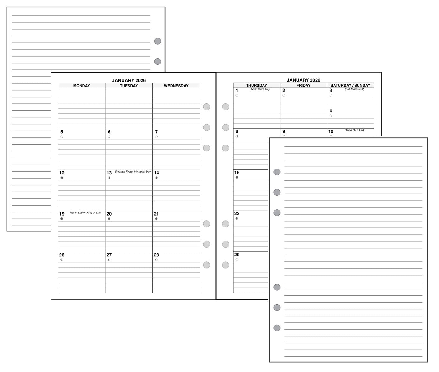 A5 Monthly Planner, 2 Pages Per Month, 6-Column Month, With Lines