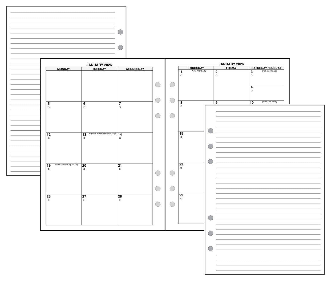 A5 Monthly Planner, 2 Pages Per Month, 6-Column Month, No Lines