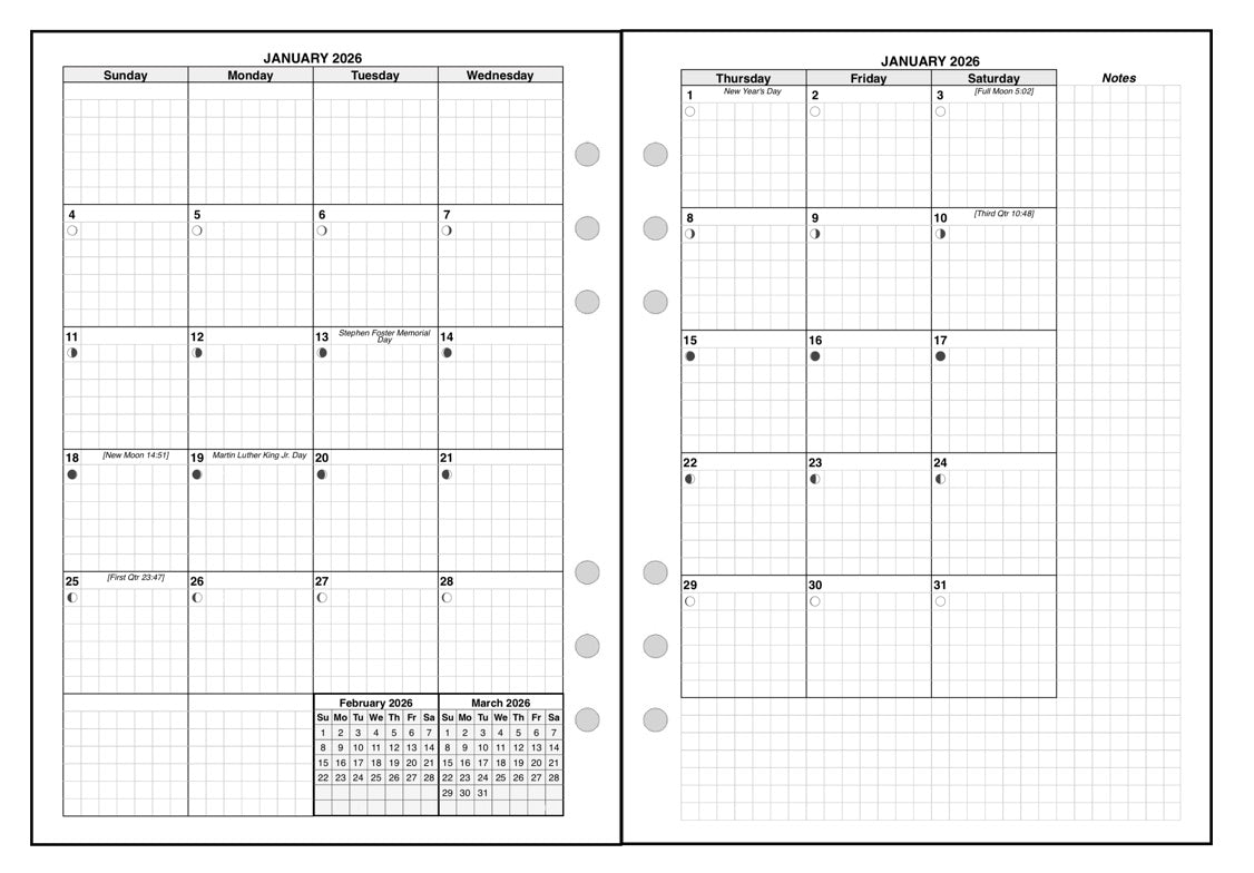 A5 Monthly Planner, 2 Pages Per Month, 7-Column Month, With Grid