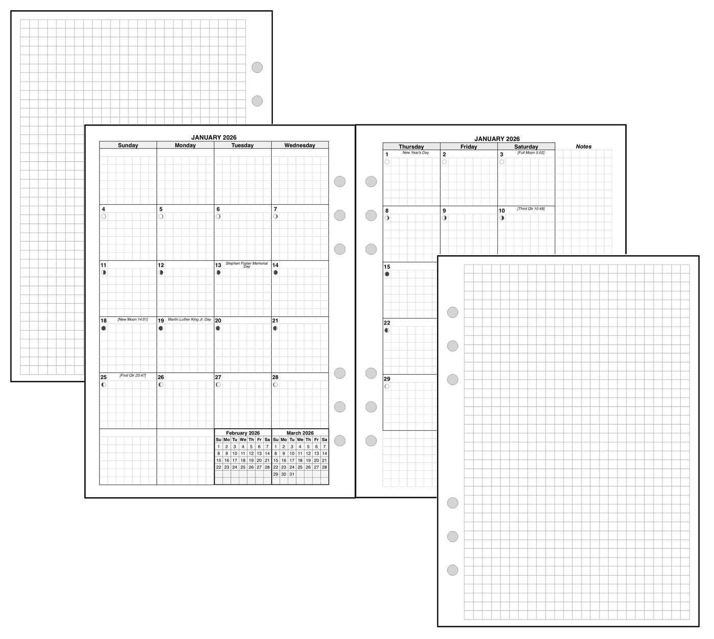 A5 Monthly Planner, 2 Pages Per Month, 7-Column Month, With Grid