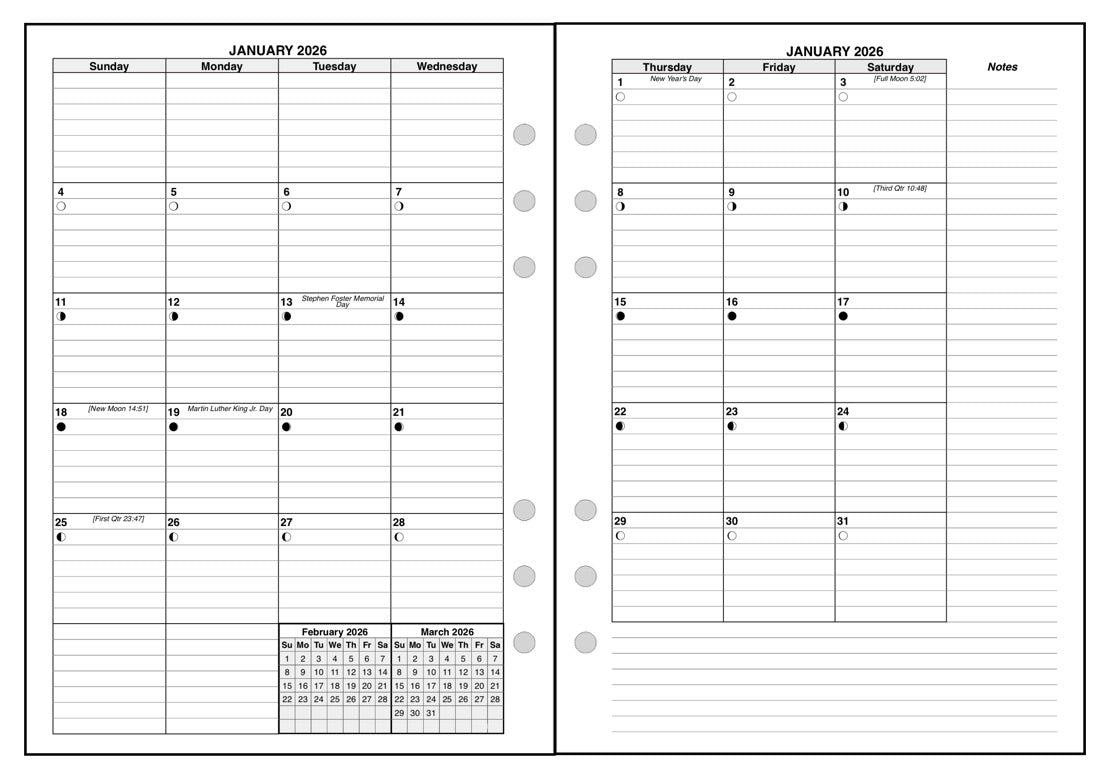 A5 Monthly Planner, 2 Pages Per Month, 7-Column Month, With Lines