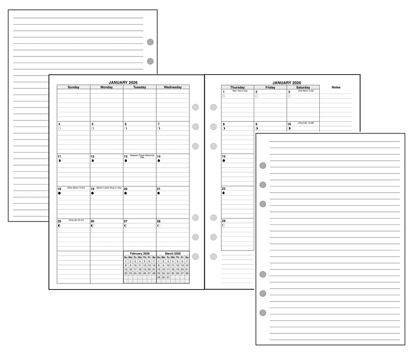 A5 Monthly Planner, 2 Pages Per Month, 7-Column Month, With Lines