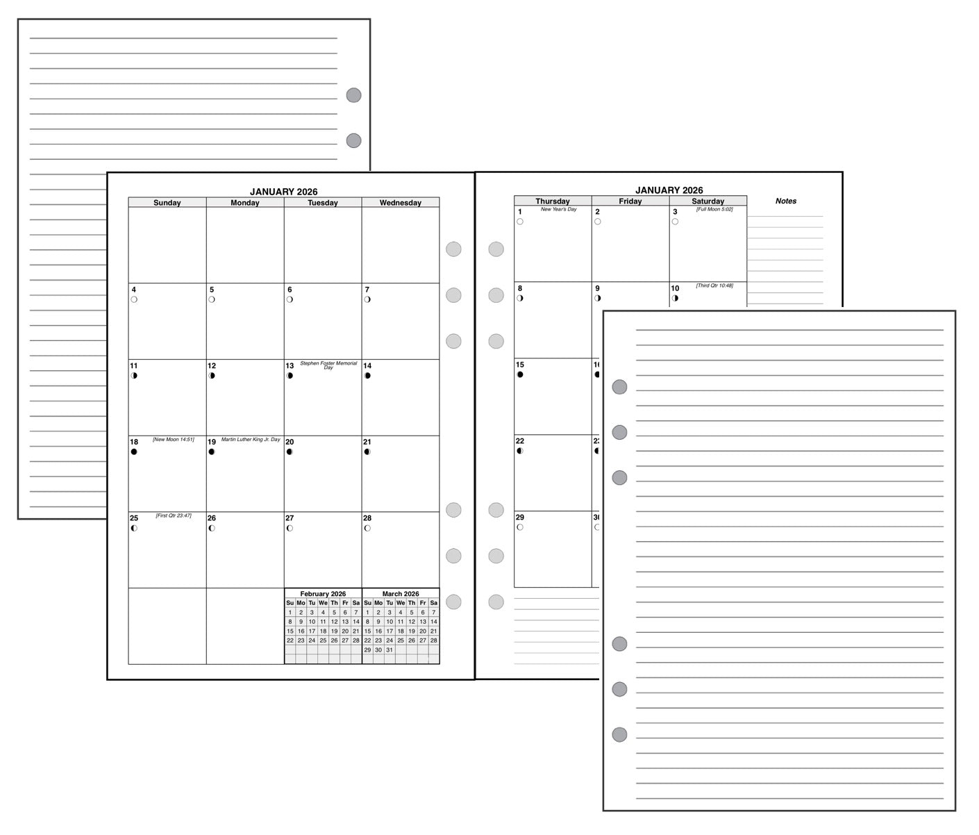 A5 Monthly Planner, 2 Pages Per Month, 7-Column Month, No Lines