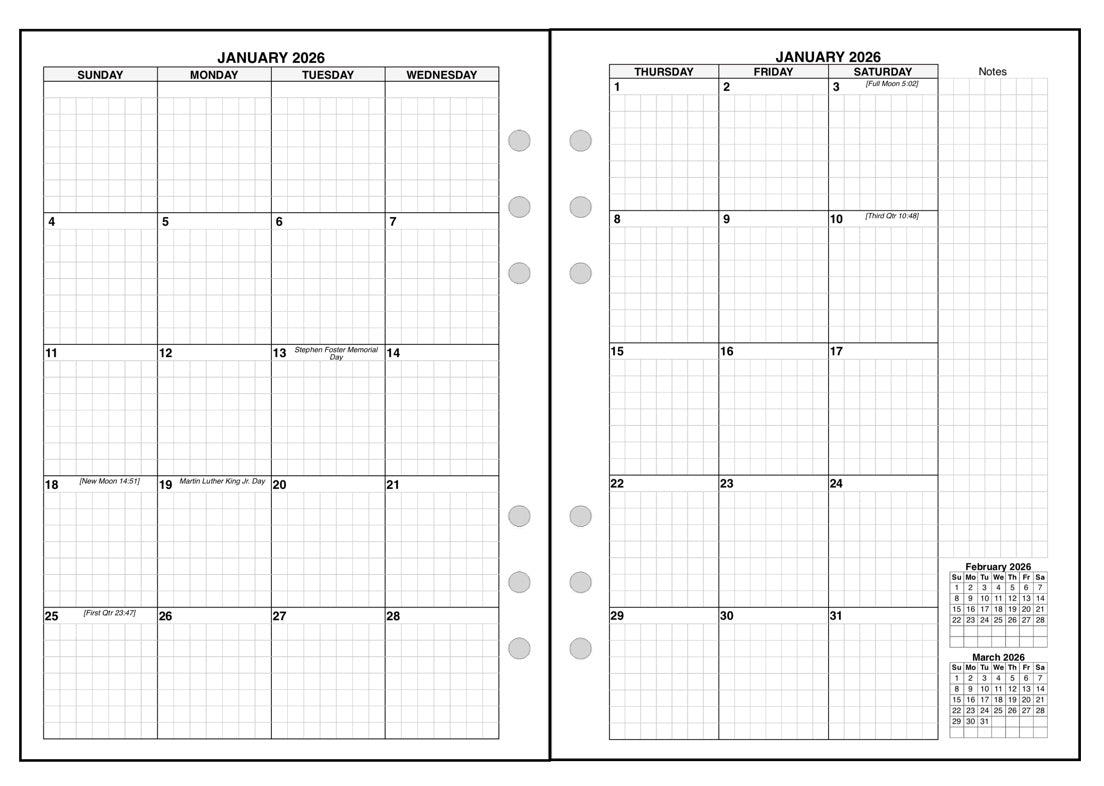 A5 Monthly Planner, 2 Pages Per Month, 8-Column Month, With Grid