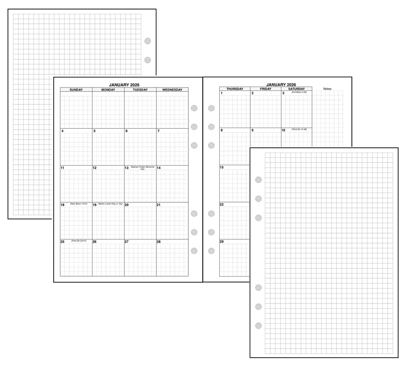 A5 Monthly Planner, 2 Pages Per Month, 8-Column Month, With Grid