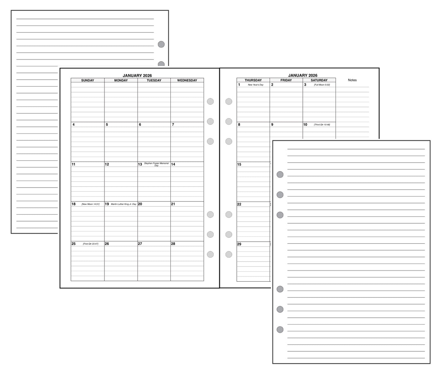 A5 Monthly Planner, 2 Pages Per Month, 8-Column Month, With Lines