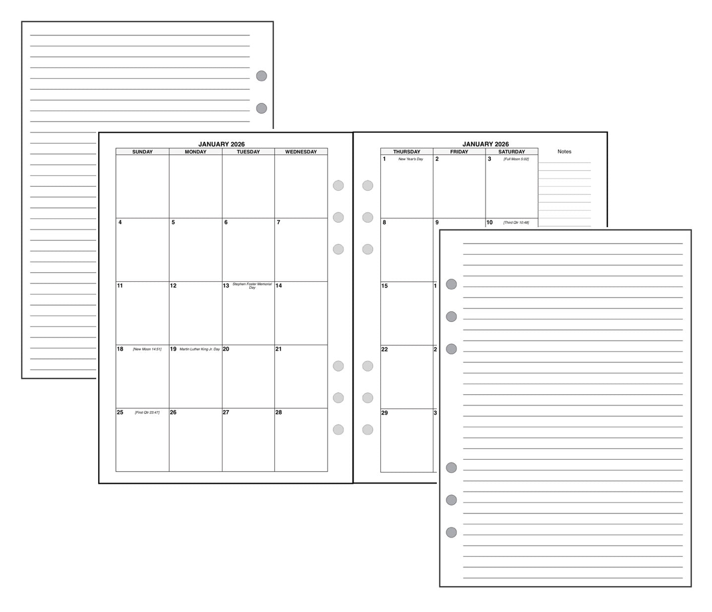A5 Monthly Planner, 2 Pages Per Month, 8-Column Month, No Lines