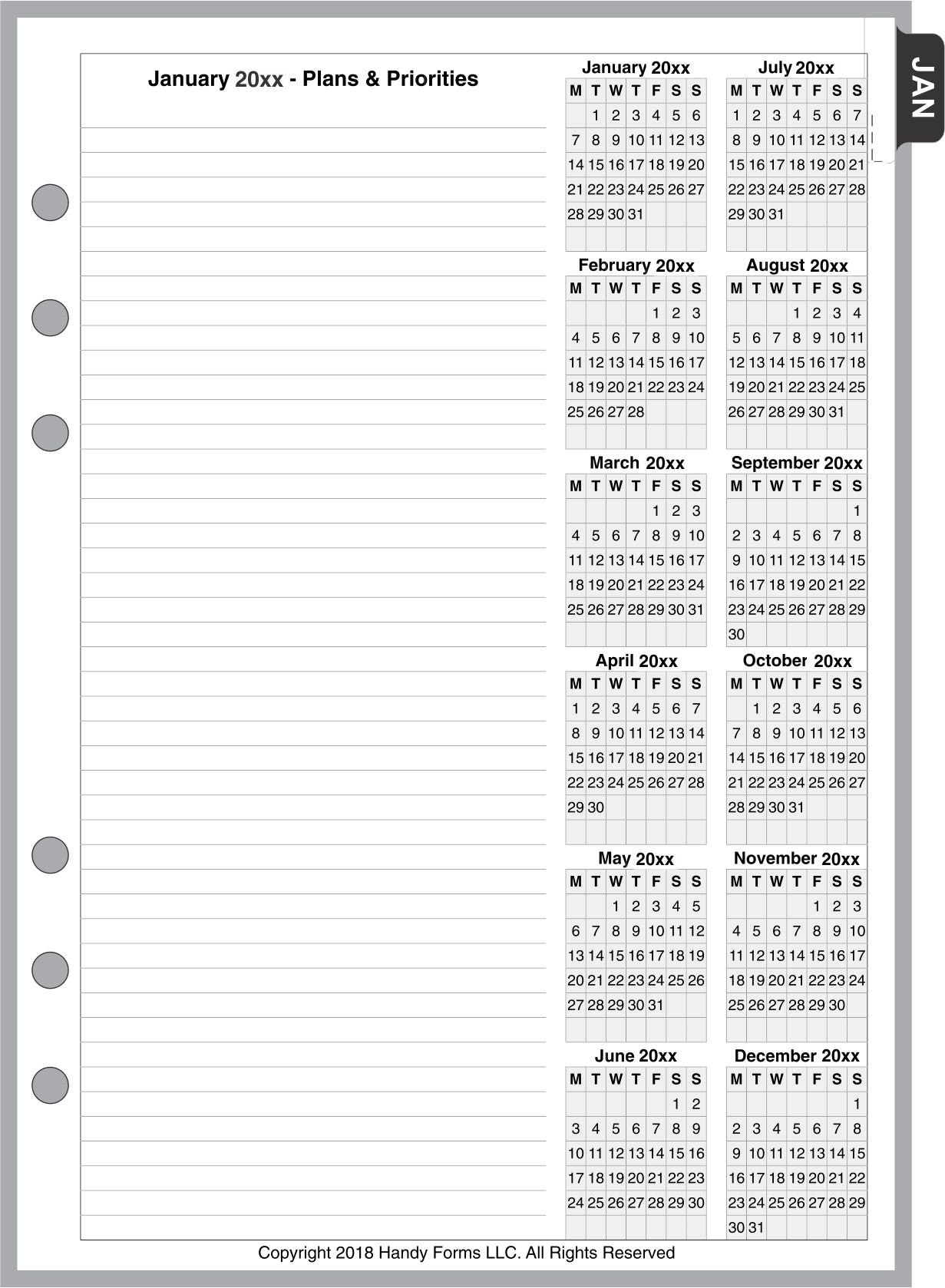 A5 Monthly Planner, 4 Pages Per Month, With Lines