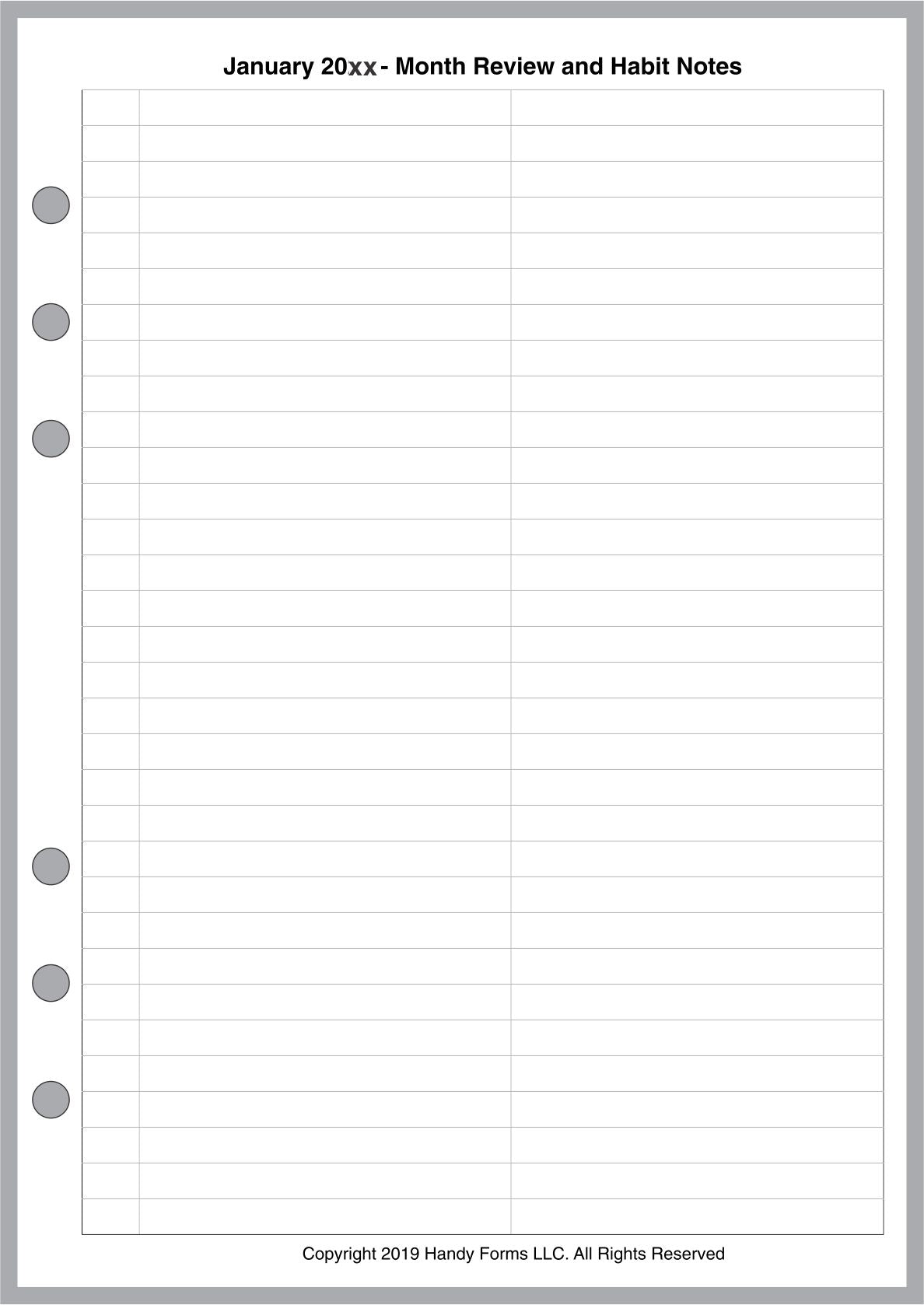 A5 Monthly Planner and Habit Tracker, No Lines