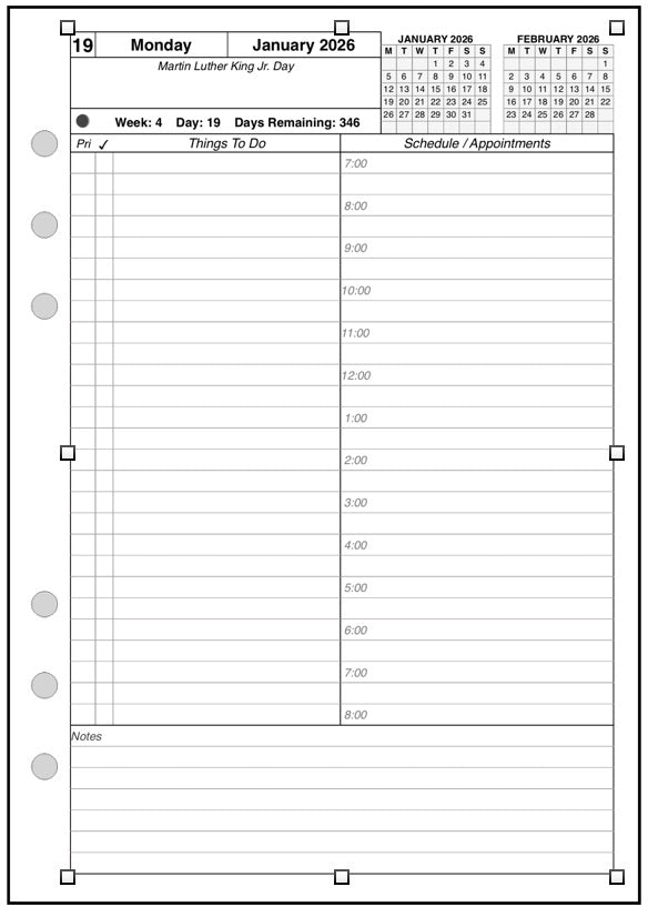 A5 Daily and Monthly Planner, 1 Page Per Day, 2 Pages Per Month, With Lines, Style A