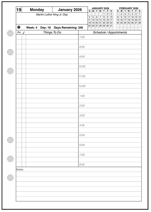 A5 Daily and Monthly Planner, 1 Page Per Day, 2 Pages Per Month, With Lines, Style A