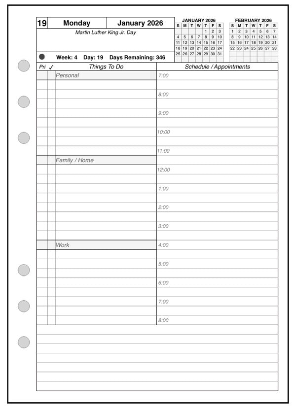 A5 Daily and Monthly Planner, 1 Page Per Day, 2 Pages Per Month, With Lines, Style AS