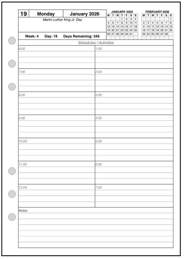 A5 Daily and Monthly Planner, 1 Page Per Day, 2 Pages Per Month, With Lines, Style C