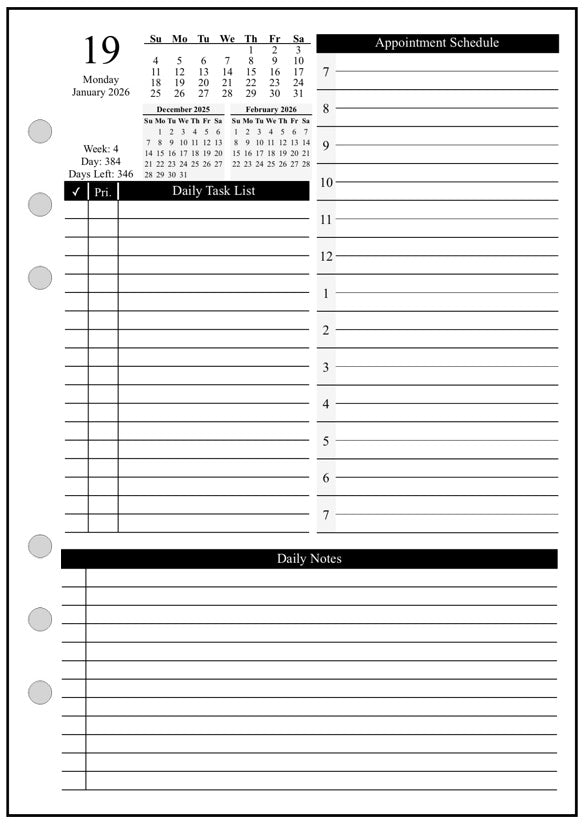 A5 Daily and Monthly Planner, 1 Page Per Day, 2 Pages Per Month, With Lines, Style D