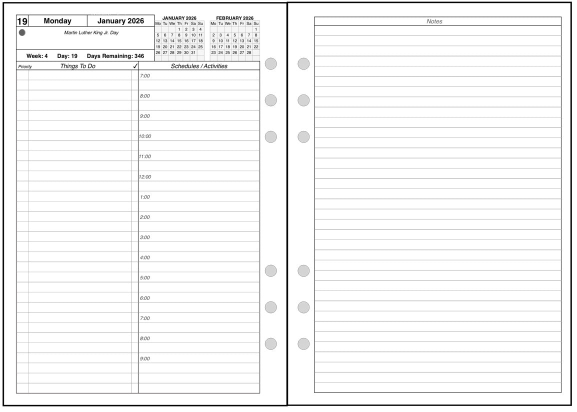 A5 Daily and Monthly Planner, 2 Pages Per Day, 2 Pages Per Month, With Lines, Style A