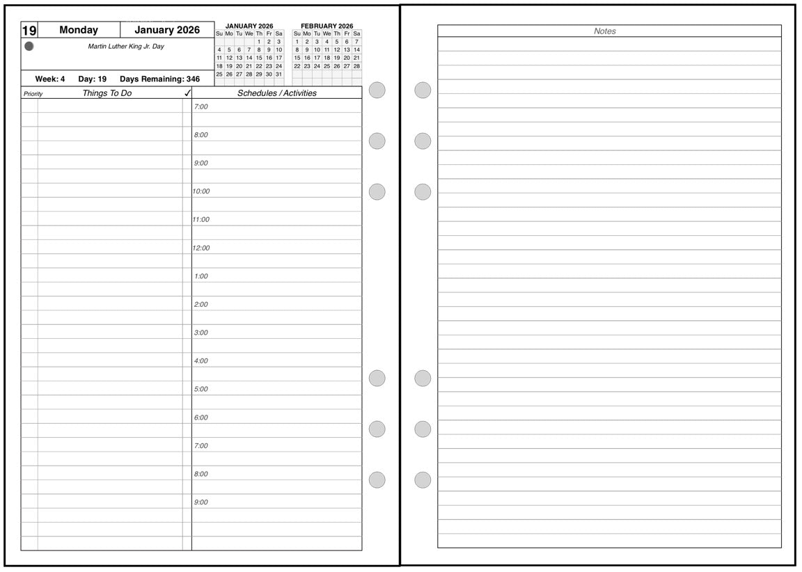 A5 Daily and Monthly Planner, 2 Pages Per Day, 2 Pages Per Month, With Lines, Style A