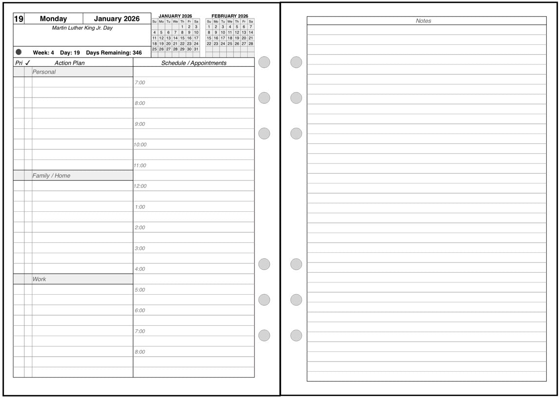 A5 Daily and Monthly Planner, 2 Pages Per Day, 2 Pages Per Month, With Lines, Style AS