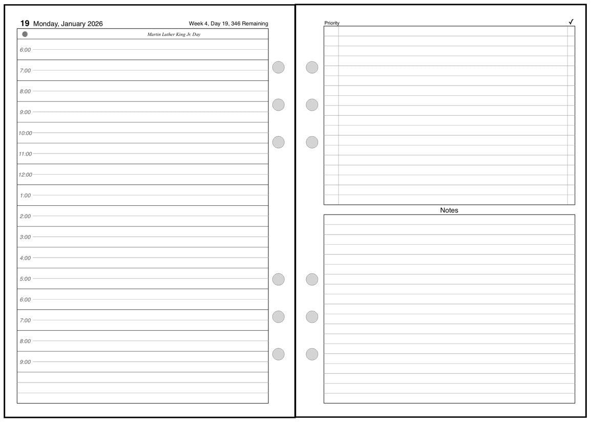 A5 Daily and Monthly Planner, 2 Pages Per Day, 2 Pages Per Month, With Lines, Style B