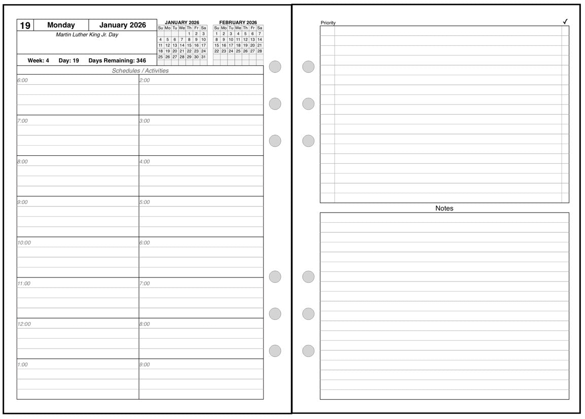 A5 Daily and Monthly Planner, 2 Pages Per Day, 2 Pages Per Month, With Lines, Style C